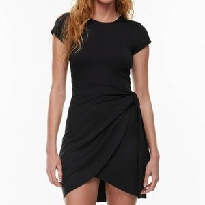 Wilfred|Aritzia New Lune Black Mini Wrap Side Tie Short Sleeve Mini Dress Sz 2XS